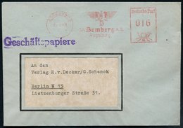 1948 (31.8.) AUGSBURG 8, Absender-Freistempel: J. R. Bemberg A.G. (= Seiden-Fabrikation) Mit Firmen-Logo, Rs. Absender-V - Sonstige & Ohne Zuordnung