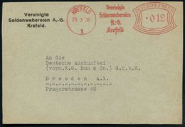 1936 (29.3.) KREFELD 1, Absender-Freistempel "Bogenrechteck": Vereinigte Seidenwebereien A.G., Bedarfs-Vorderseite Mit A - Other & Unclassified