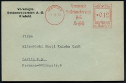 1936 (1.9.) KREFELD 1, Absender-Freistempel "Hakenkreuz": Vereinigte Seidenwebereien A.G., Bedarfs-Vorderseite Mit Absen - Autres & Non Classés