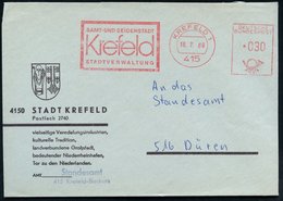 1968 415 KREFELD 1, Absender-Freistempel "Hakenkreuz": SAMT- UND SEIDENSTADT Krefeld.., Kommunaler Dienstbrief Mit Stadt - Otros & Sin Clasificación