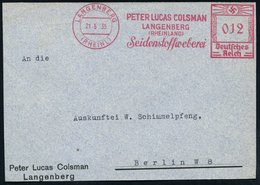 1935 (21.5.) LANGENBERG (RHEINL), Absender-Freistempel: PETER LUCAS COLSMAN.. Seidenstoffweberei, Kleine Firmen-Vorderse - Autres & Non Classés