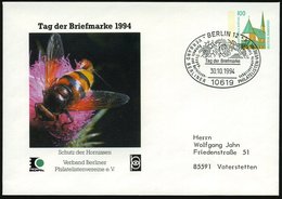 1994 (30.10.) 10619 BERLIN 12, PU 100 Pf. Altötting: Schutz Der Hornissen (= Hornisse Auf Blüte = Tag Der Briefmarke) +  - Otros & Sin Clasificación