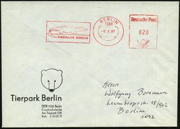 1987 (5.3.) 1136 BERLIN, Absender-Freistempel: TIERPARK BERLIN = Krokodil, Sonderumschlag Tierpark Berlin Mit Bärenkopf  - Autres & Non Classés