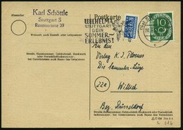 1953 (26.9.) (14 A) STUTTGART 9, Maschinen-Werbestempel: WILHELMA.. DEIN SOMMER-ERLEBNIS (Papageien) Bedarfskarte (Bo.S  - Autres & Non Classés