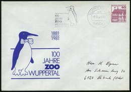 1981 (15.5.) 5600 WUPPERTAL 1, PU 60 Pf. Burgen: 100 JAHRE ZOO.. = Pinguin (Mi.PU 117/ 135) + Motivgleicher Maschinen-We - Autres & Non Classés