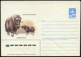 1985 UdSSR, 5 Kop. Ganzsachen-Umschlag, Blau: Moskauer Zoo, Moschusochse Mit Jungtier, Ungebr. - Zoologische Gärten / Zo - Other & Unclassified