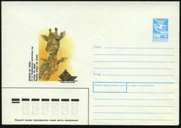 1988 UdSSR, 5 Kop. Ganzsachen-Umschlag, Blau: 50 Jahre Zoo Kaunas (Litauen) = Giraffe, Ungebr. - Zoologische Gärten / Zo - Other & Unclassified