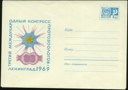 1969 UdSSR, 4 Kop. Ganzsachen-Umschlag, Blau: 3. Protozoologen-Kongreß, Leningrad (2 Protozoen = Strahlentierchen) Ungeb - Autres & Non Classés