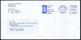 2004 (3.8.) 14467 POTSDAM 60, Kommunaler, Blauer Absender-Freistempel: 2004 Jahr Der Parks U. Gärten (Blatt) Kommunalbri - Sonstige & Ohne Zuordnung