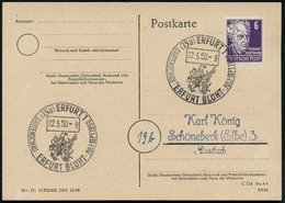 1950 (22.5.) (15 A) ERFURT 1, Handwerbestempel: ERFURT BLÜHT.. (Blüte) Inl.-KarteGARTENSCHAU (Bo.54) - Gartenbau-Ausstel - Other & Unclassified