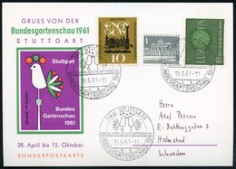 1961 (18.6.) (14 A) STUTTGART,  Sonderstempel: BUNDESGARTENSCHAU 1961 (2 Vögel) Motiv-ähnliche Ausl.-Sonderkarte (Bo.271 - Sonstige & Ohne Zuordnung