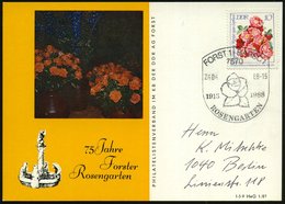 1988 (26.6.) 7570 FORST 1 BARSC 1, Handwerbestempel: 1913 1988 ROSENGARTEN = Rose, EF 10 Pf. "Internat. Rosen-Ausstellun - Altri & Non Classificati