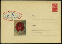 1964 UdSSR, 4 Kop. Ganzsachen-Umschlag, Rot: Internat. Frauentag (rote Rose, Globus Mit Vögeln) Ungebr. - Rosenzucht & R - Sonstige & Ohne Zuordnung