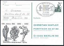 1992 (13.6.) 1000 BERLIN 12, 60 Pf. Amtl. Ganzsache Bavaria + Zudruck: 100 Jahre DKG 1892 - 1992 Mit Riesenkaktus, König - Autres & Non Classés