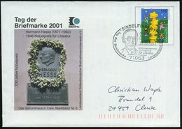 2001 (28.10.) 71063 SINDELFINGEN 1, PU 110 Pf. Tag Der Briefmarke: Hermann Hesse (1877 - 1962) 1946 Obelpreis Dür Litera - Otros & Sin Clasificación