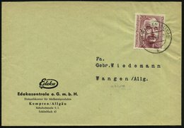 1956 B.R.D., 20 Pf. Thomas Mann, EF (Literatur-Nobelpreis 1929) Gest. WANGEN, Firmenbrief (Mi.237 EF) - Nobelpreis / Nob - Other & Unclassified