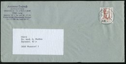 1993 B.R.D., 200 Pf. Bertha V. Suttner, EF (Friedens-Nobelpreis 1905) Sauber Gest. Inl.-Bf., Seltene Portostufe (Mi.1498 - Altri & Non Classificati