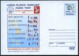 2003 RUMÄNIEN, 3000 L. Sonder-Ganzsachen-Umschlag: Nobelpreisträger Und Ihre Formeln, Dabei Curie, Einstein, Bohr U.a.,  - Other & Unclassified