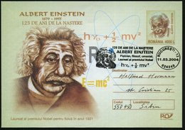 2004 (11.3.) RUMÄNIEN, 4000 L. Sonder-Ganzsachen-Umschlag: ALBERT EINSTEIN "125. Geburtstag" (Brustbild) + Passender Fah - Andere & Zonder Classificatie