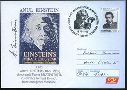 2005 (18.4.) RUMÄNIEN, 5000 L. Sonder-Ganzsachen-Umschlag: Einstein-Jahr 2005 (Brustbild U. Weltraum) + Passender Fahnen - Other & Unclassified