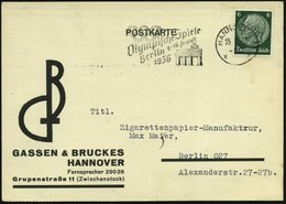 1936 (25.6.) HANNOVER 1, Maschinen-Werbestempel: Olympische Spiele Berlin 1.-16. August 1936 (Brandenburger Tor, Olympis - Other & Unclassified