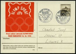 1970 (Okt.) TSCHECHOSLOWAKEI, 30 H. Sonder-Ganzsache: OLYMP SPORT 1970 (Olymp. Ringe) + Passender Sonderstempel: CESKE B - Otros & Sin Clasificación