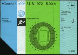 1972 (31.8.) 8 MÜNCHEN, Orig. Eintrittskarte Olympiastadion Leichtathletik, Rs. Olympia-Gelände - Olympische Sommerspiel - Other & Unclassified
