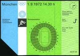 1972 (1.9.) 8 MÜNCHEN, Orig. Eintrittskarte Olympiastadion Leichtathletik, Rs. Olympia-Gelände - Olympische Sommerspiele - Sonstige & Ohne Zuordnung