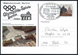 1992 (9.10.) 1000 BERLIN 12, Amtl. Sonder-Ganzsache 60 Pf. PHILATELIA 92 (Brandenbg. Tor) + Zudruck: Bewerbestadt Berlin - Andere & Zonder Classificatie
