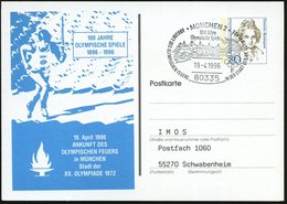 1996 (19.4.) 80335 MÜNCHEN 2, PP 80 Pf. Varnhagen: 100 JAHRE OLYMPISCHE SPIELE 1896 - 1996 (Fackelläufer) + Passender So - Other & Unclassified