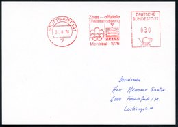 1976 (24.8.) 7 STUTTGART 141, Absender-Freistempel: Zeiss - Offizielle Weitenmessung Montreal 1976 (Olympia- U. Firmen-L - Autres & Non Classés