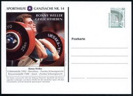 1992 B.R.D., PP 80 Pf. Bauwerke: SPORTHILFE GANZSACHE NR.14, RONNY WELLER GEWICHTHEBEN (Gold 1992, Bronze 1988) Ungebr.  - Andere & Zonder Classificatie