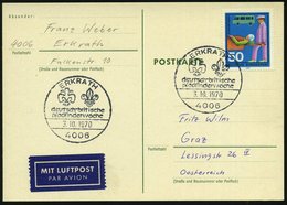 1970 (3.10.) 4006 ERKRATH, Deutsch-britische Pfadfinderwoche (Lilien) Ausl.-Flugpostkarte (Bo.2) - Pfadfinder, St. Georg - Andere & Zonder Classificatie