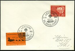 1962 (3.8.) SCHWEDEN, Sonderstempel: LEKSAND, SIJANSLÄGRET (Lilie; Ruderboot) = Pfadfinder-Lager + Orange Vignette: Scou - Autres & Non Classés