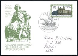 1989 (8.8.) D.D.R., 10 Pf. Sonder-Ganzsache Postmuseum: Otto V. Guericke (1602 - 1686) Nat. Briefm.-Ausstellung Der DDR  - Autres & Non Classés