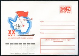 1977 UdSSR, 4 Kop. Ganzsachen-Umschlag, Rot: 20 Jahre Sowjet. Antarktis-Station "Wostok" (Versorger, Flagge, Pinguine, A - Other & Unclassified