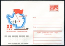 1977 UdSSR, 4 Kop. Ganzsachen-Umschlag, Rot: 20 Jahre Sowjet. Antarktis-Station "Wostok" (Versorger, Flagge, Pinguine, A - Sonstige & Ohne Zuordnung