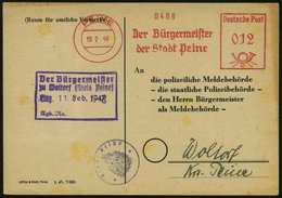 1948 (10.2.) PEINE, Absender-Freistempel: Der Bürgermeister.. Auf Nachrichten-Austauschkarte Der Polizeilichen Meldebhör - Autres & Non Classés