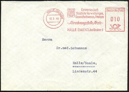 1960 (10.3.) HALLE (SAALE) 1, Absender-Freistempel: FDGB.. Gesundheitswesen, Finanzen, Abrechnungsstelle Ärzte (FDGB Log - Autres & Non Classés
