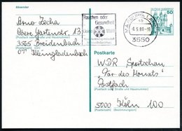 1980 3550 MARBURG, LAHN !, Maschinen-Werbestempel: Rauchen Oder Gesundheit, Deine Wahl... (Logo) Bedarfskarte (Bo.S 1335 - Altri & Non Classificati