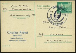 1981 (5.1.) 7980 FINSTERWALDE 1, Amtl. Ganzsache 10 Pf. Neptunbrunnen + Zudruck: Charles Richet (1850 - 1935) Franca Fiz - Other & Unclassified