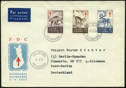 1957 (5.9.) FINNLAND, TBC-Wofa-Satz (Tiere) Kompl. Auf Ausl.-FDC-Flugpost-Sonderumschlag (Mi.478/80) - Tubekulose & TBC- - Other & Unclassified