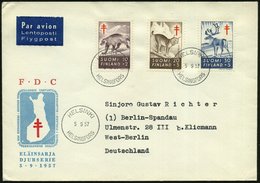 1957 (5.9.) FINNLAND, TBC-Wofa-Satz (Tiere) Kompl. Auf Ausl.-FDC-Flugpost-Sonderumschlag (Mi.478/80) - Tubekulose & TBC- - Sonstige & Ohne Zuordnung