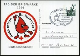 1991 (27.10.) 1200 FRANKFURT, ODER 1, PP 60 Pf. Baviaria: Auch Schon Blutspender? TAG DER BRIEFMARKE (Blutstropfen-Comic - Altri & Non Classificati