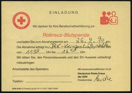 1990 (8.9.) 5400 SONDERSHAUSEN 1, 1K-Steg Auf Dienstkarte: Deutsches Rotes Kreuz Der DDR, Rs. Rotkreuz-Blutspende, Ortsk - Other & Unclassified
