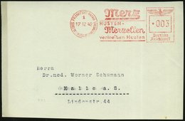 1942 (17.12.) FRANKFURT (MAIN) 1, Absender-Freistempel: Merz, HUSTEN-Merzellen Vertreiben Husten, Bedarfs-Vorderseite -  - Sonstige & Ohne Zuordnung