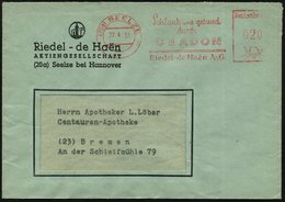 1951 (27.4.) (20 A) SEELZE, Absender-Freistempel: Schlank U. Gesund Durch GEADON, Riedel-de Haen A.G. (Wertrahmen Rechts - Altri & Non Classificati