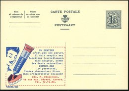 1958 BELGIEN, 1,50 F. Publibel-Ganzsache, Grau: DENTUR-EZE.. Ets. M. Dispersyn (Haftcreme Für Gebiß, Frauenkopf) Ungebr. - Otros & Sin Clasificación