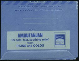 1973 INDIEN, 20 P. Mytholog. Löwe, Inl.-Faltbrief, Blau: AMRUTANJAN For.. Relief From PAINS And COLDS (Packung) Rs., Nur - Other & Unclassified