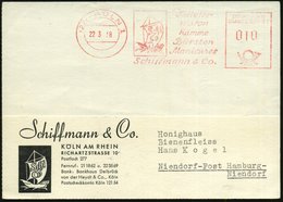 1958 (22.3.) (22 C) KÖLN 1, Absender-Freistempel: Toilettwaren, Kämme, Bürsten, Manicures, Schiffmann & Co. (Firmenlogo: - Sonstige & Ohne Zuordnung